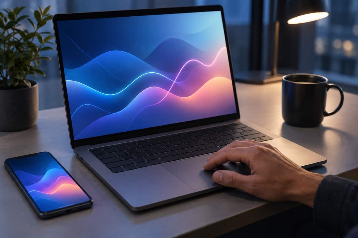 A laptop and phone showing analytics dashboards on a desk